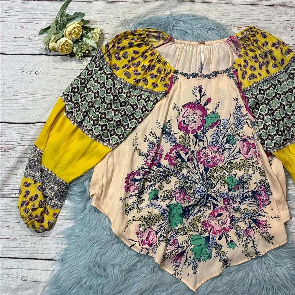 Free People Positano Printed Off Shoulder Paisley Blouse